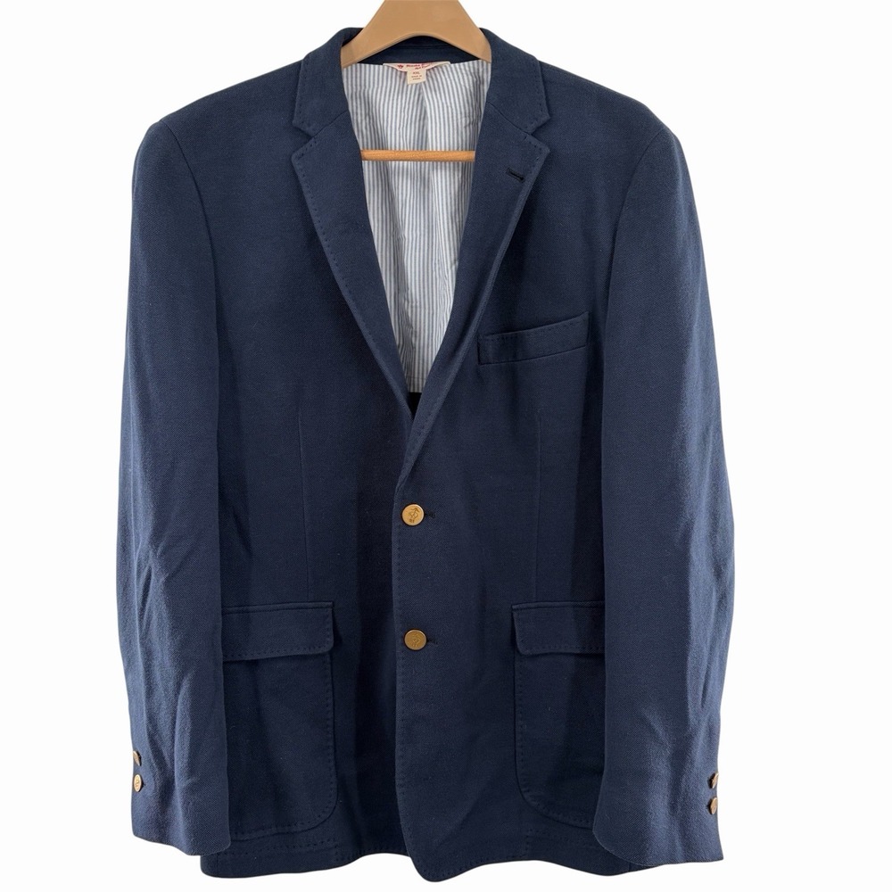 Brooks Brothers Red Fleece Men 2XL Blue Hopsack Cotton Gold Button Blazer Jacket